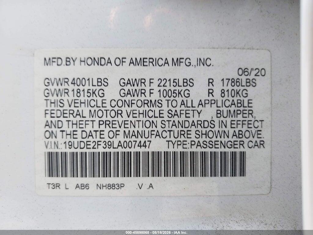 19UDE2F39LA007447 2020 ACURA ILX photo no. 9