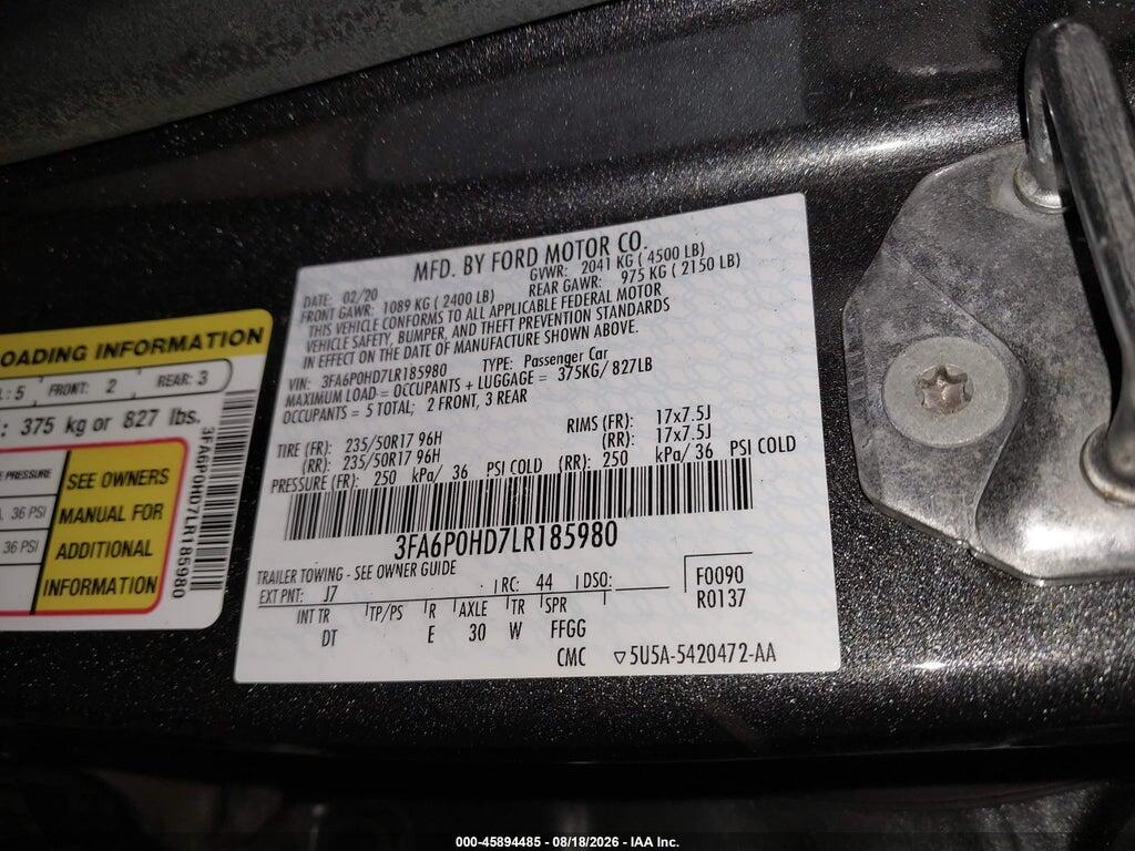 3FA6P0HD7LR185980 2020 FORD FUSION photo no. 9