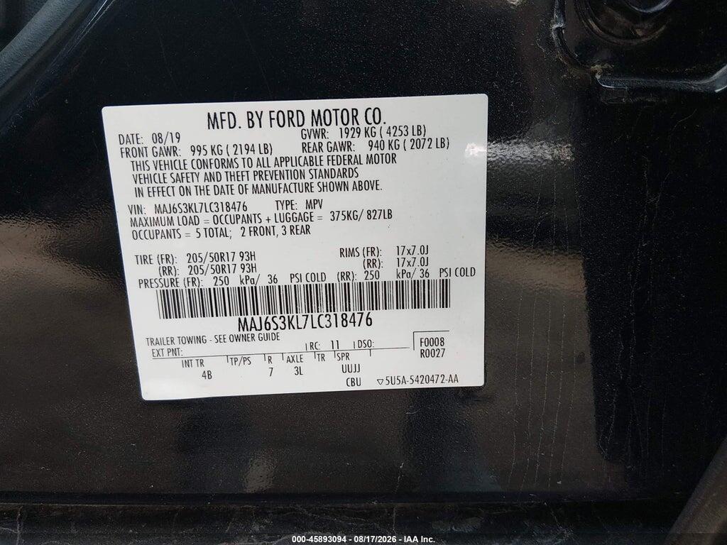 MAJ6S3KL7LC318476 2020 FORD ECOSPORT photo no. 9