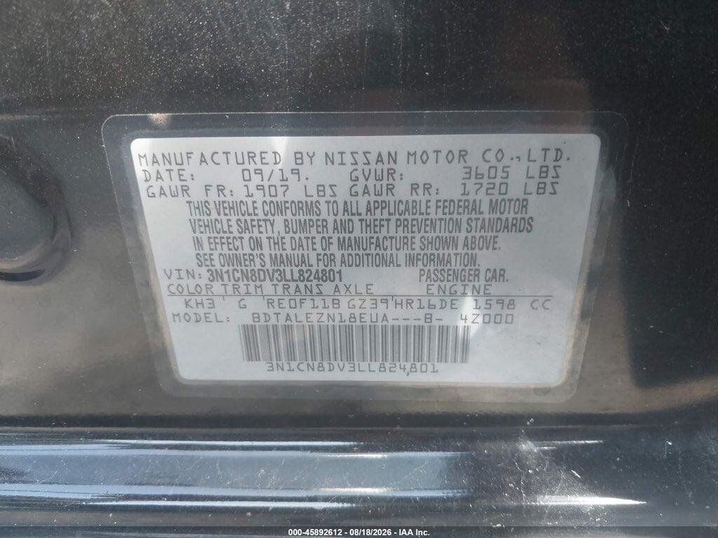 3N1CN8DV3LL824801 2020 NISSAN VERSA photo no. 9