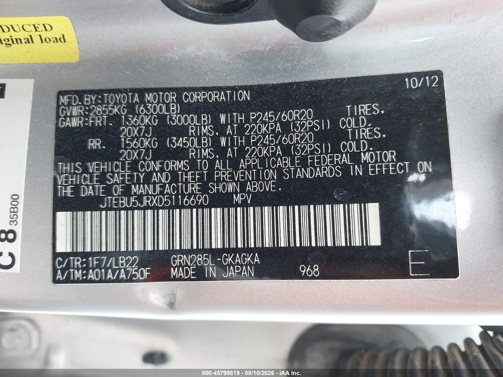 JTEBU5JRXD5116690 2013 TOYOTA 4RUNNER photo no. 9