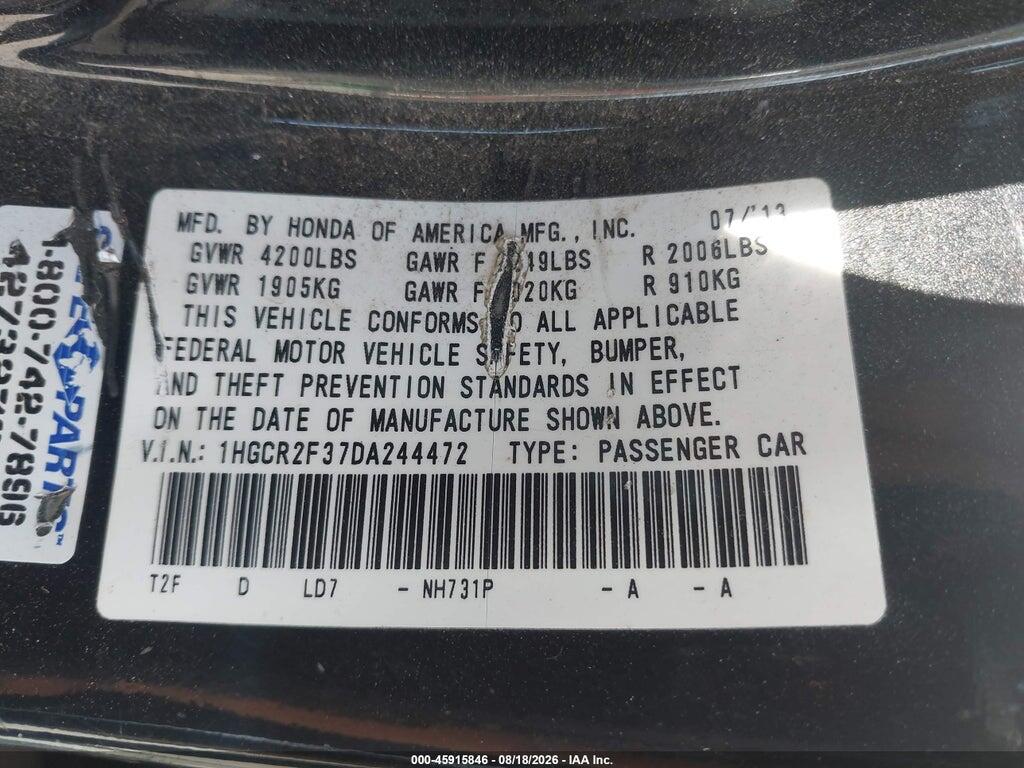 1HGCR2F37DA244472 2013 HONDA ACCORD photo no. 9
