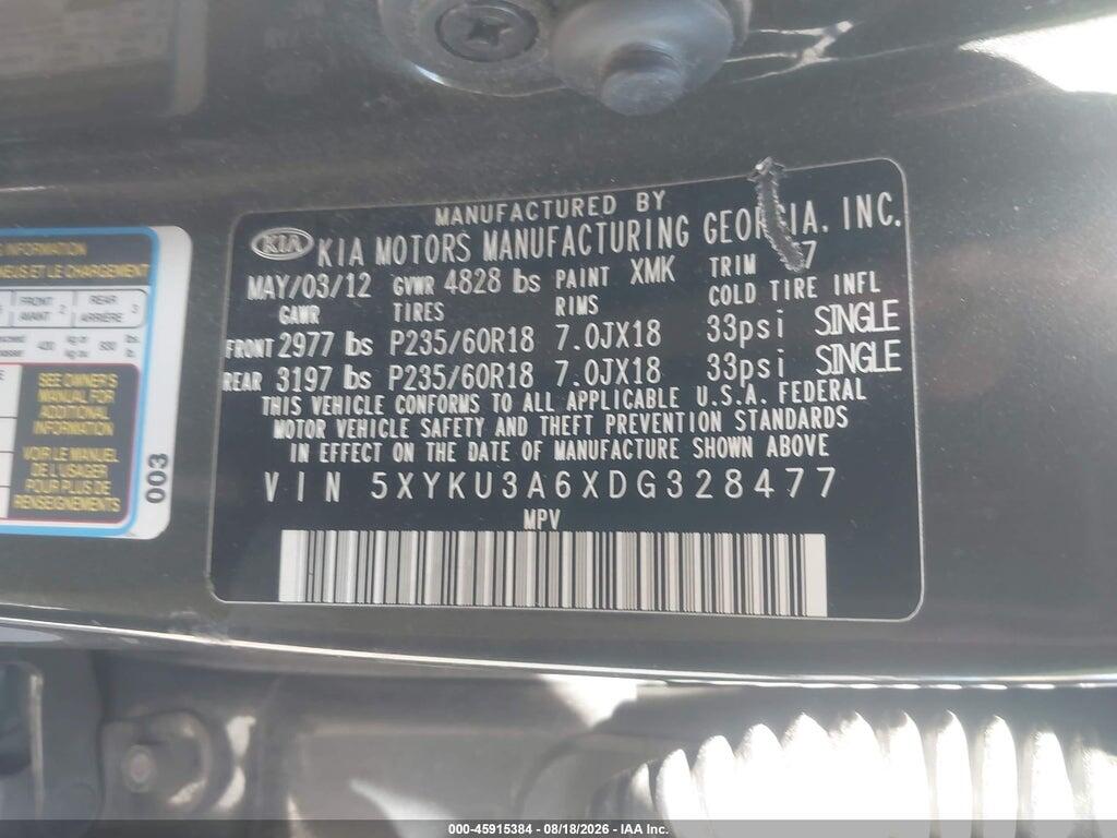 5XYKU3A6XDG328477 2013 KIA SORENTO photo no. 9