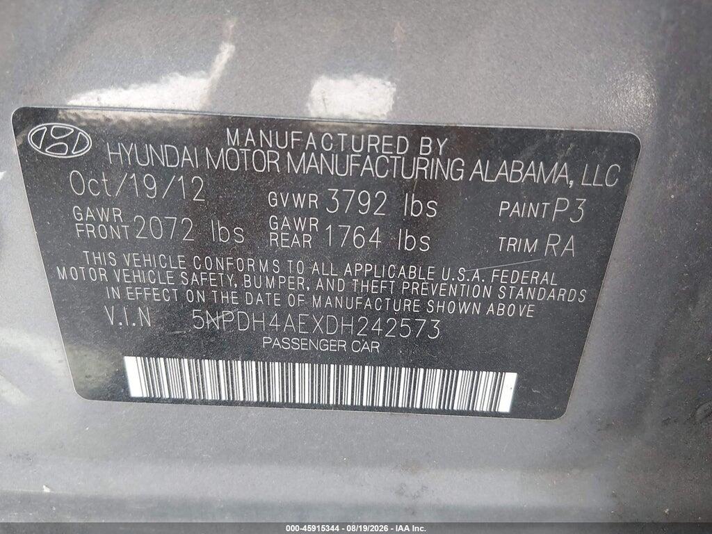 5NPDH4AEXDH242573 2013 HYUNDAI ELANTRA photo no. 9