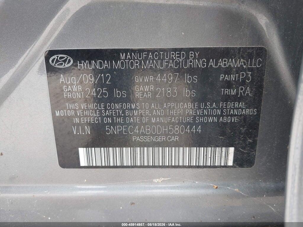 5NPEC4AB0DH580444 2013 HYUNDAI SONATA photo no. 9
