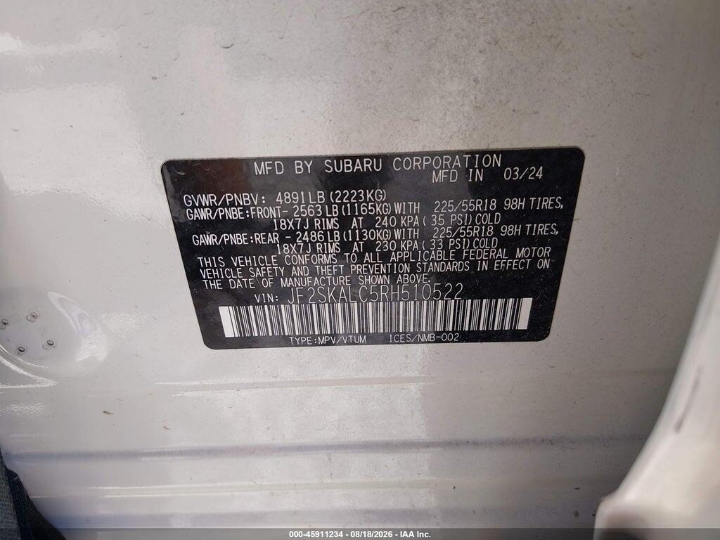 JF2SKALC5RH510522 2024 SUBARU FORESTER photo no. 9
