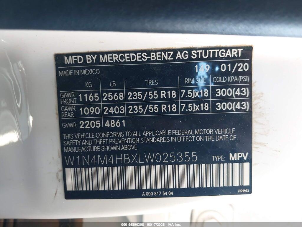 W1N4M4HBXLW025355 2020 MERCEDES-BENZ GLB 250 photo no. 9