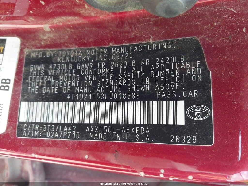 4T1D21FB3LU018589 2020 TOYOTA AVALON HYBRID photo no. 9
