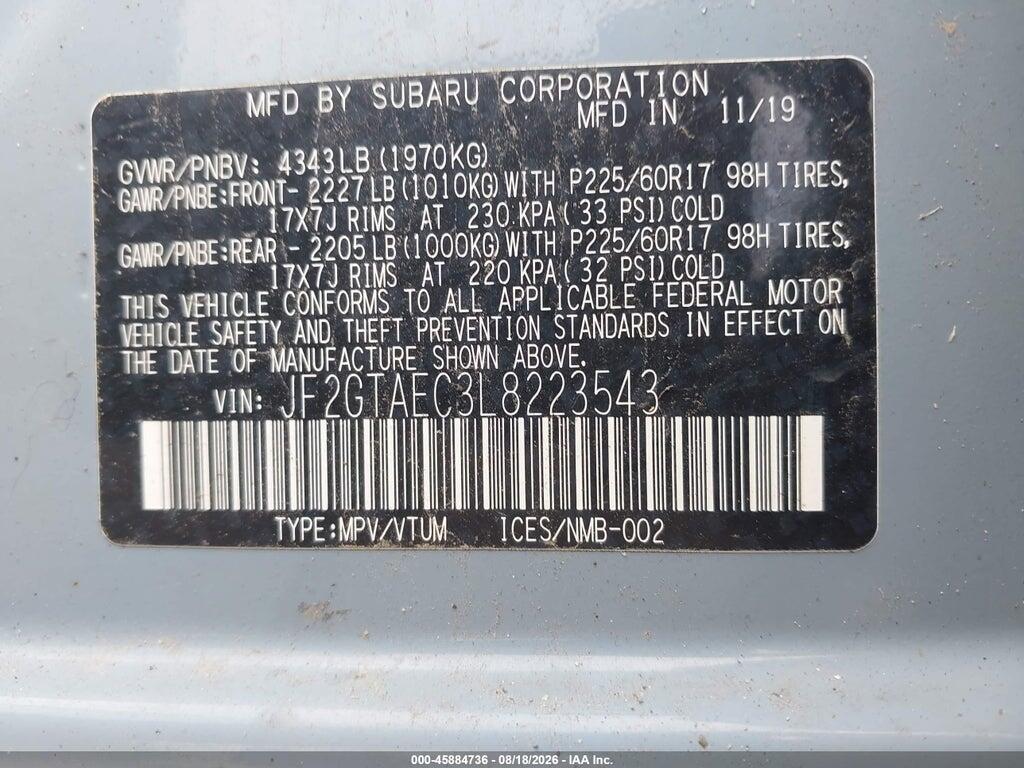 JF2GTAEC3L8223543 2020 SUBARU CROSSTREK photo no. 9