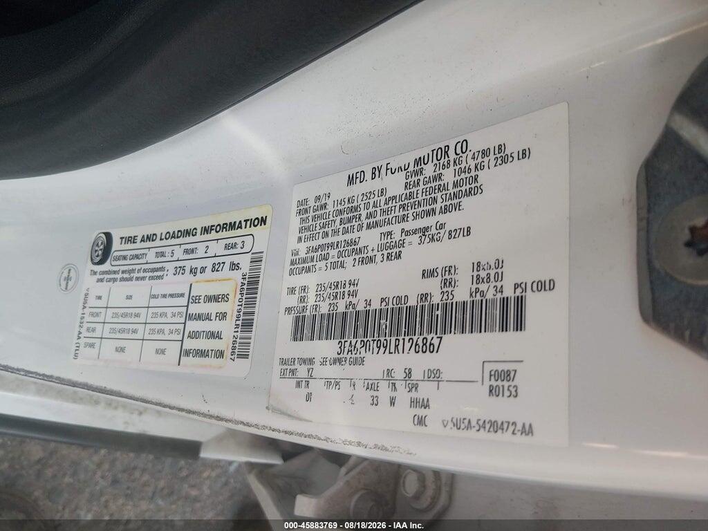 3FA6P0T99LR126867 2020 FORD FUSION photo no. 9