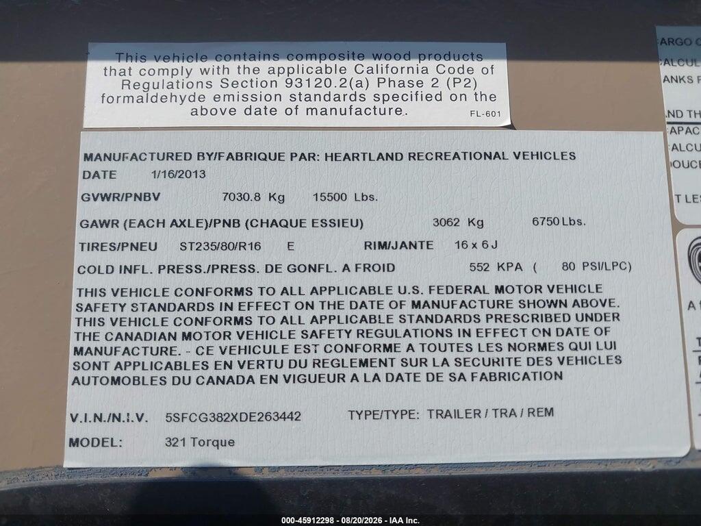 5SFCG382XDE263442 2013 TORQUE 32/FWHL photo no. 9