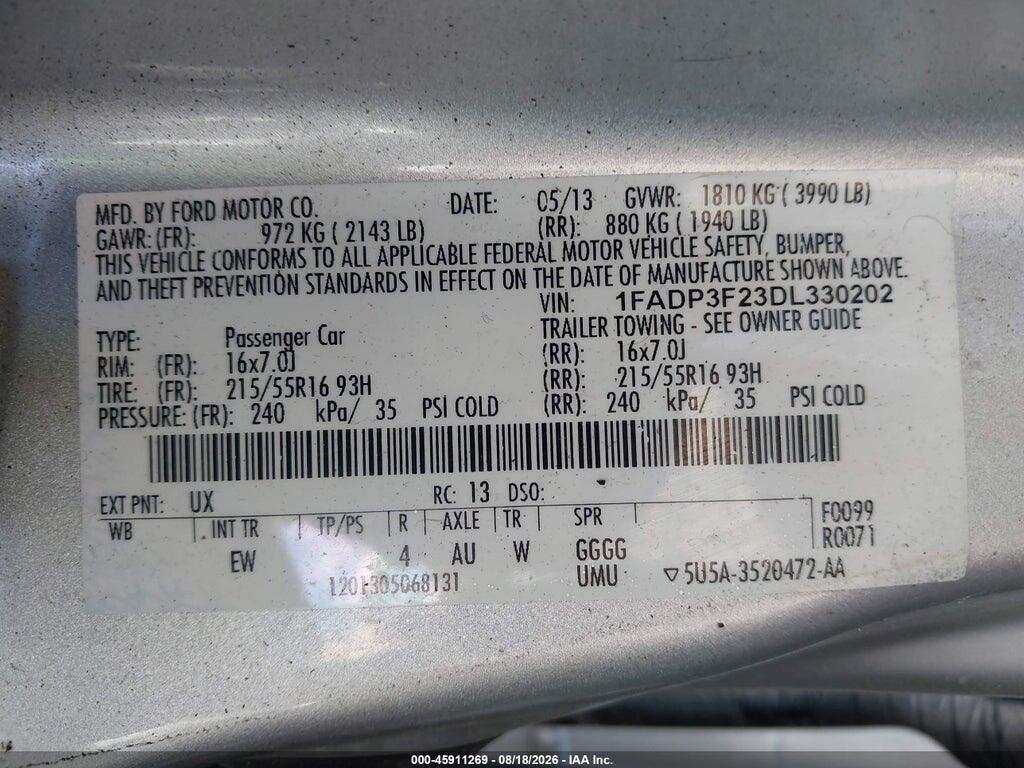1FADP3F23DL330202 2013 FORD FOCUS photo no. 9