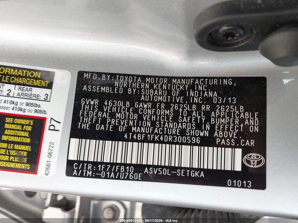 4T4BF1FK4DR300596 2013 TOYOTA CAMRY photo no. 9