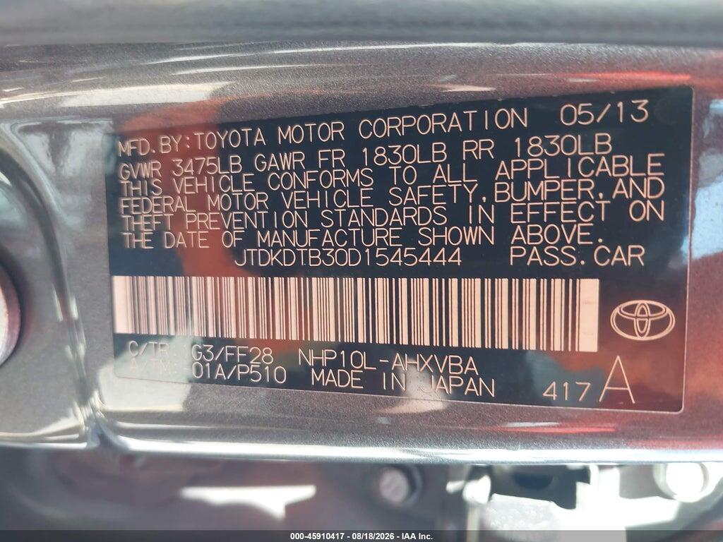 JTDKDTB30D1545444 2013 TOYOTA PRIUS C photo no. 9