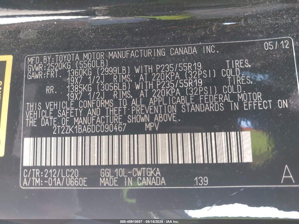 2T2ZK1BA6DC090467 2013 LEXUS RX 350 photo no. 9