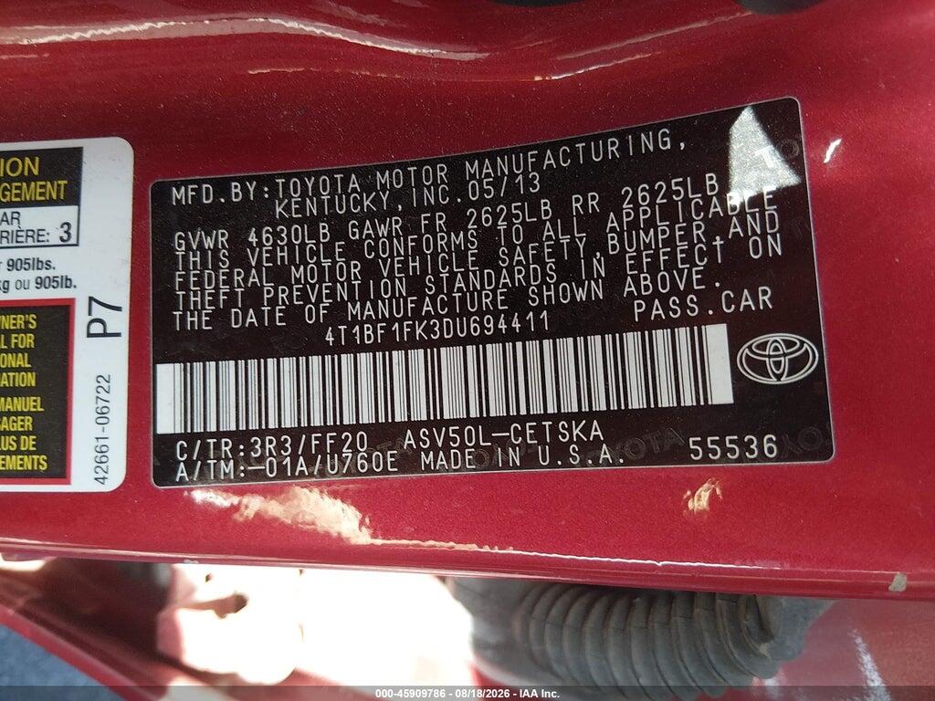4T1BF1FK3DU694411 2013 TOYOTA CAMRY photo no. 9
