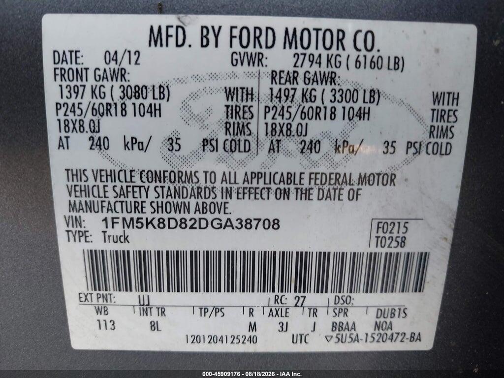 1FM5K8D82DGA38708 2013 FORD EXPLORER photo no. 9
