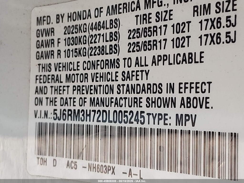 5J6RM3H72DL005245 2013 HONDA CR-V photo no. 9