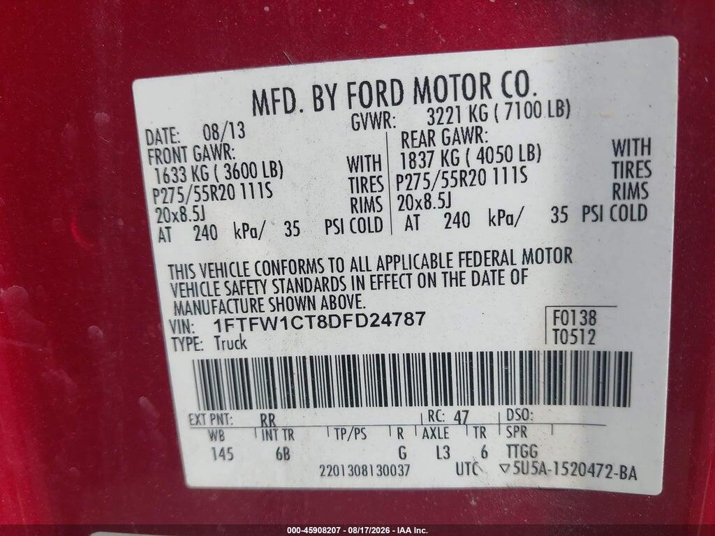 1FTFW1CT8DFD24787 2013 FORD F-150 photo no. 9