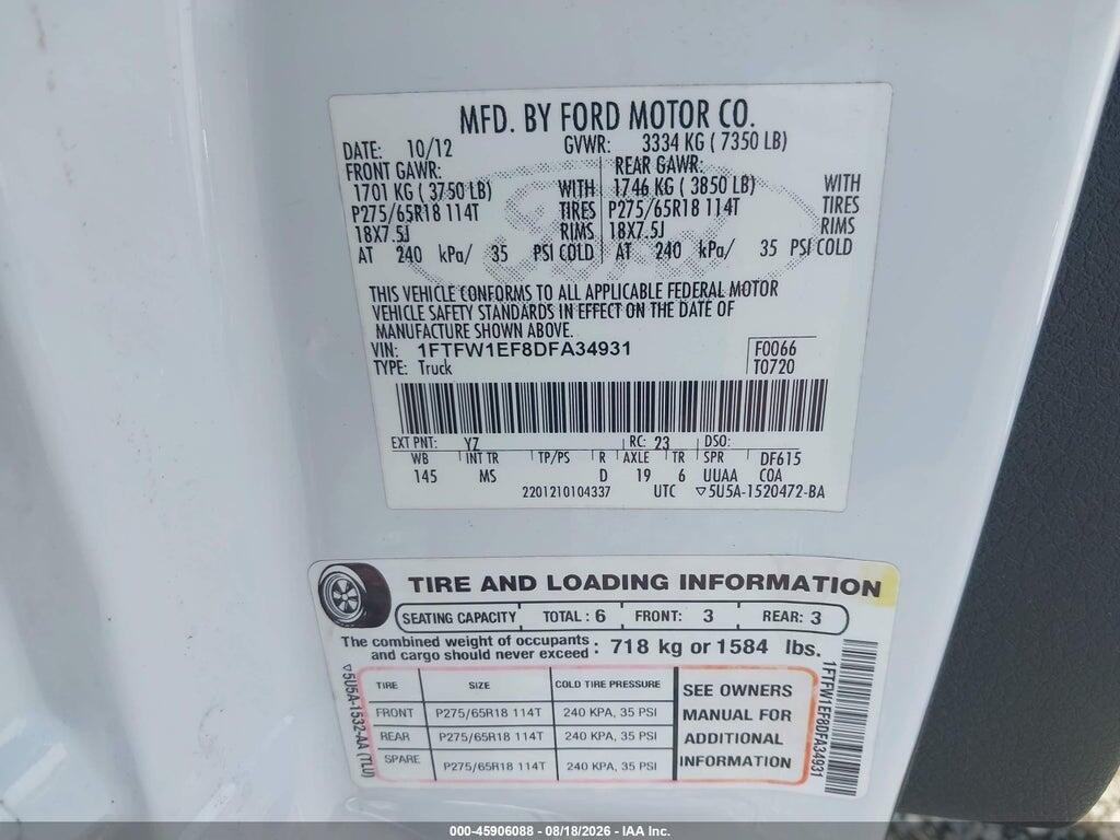 1FTFW1EF8DFA34931 2013 FORD F-150 photo no. 9