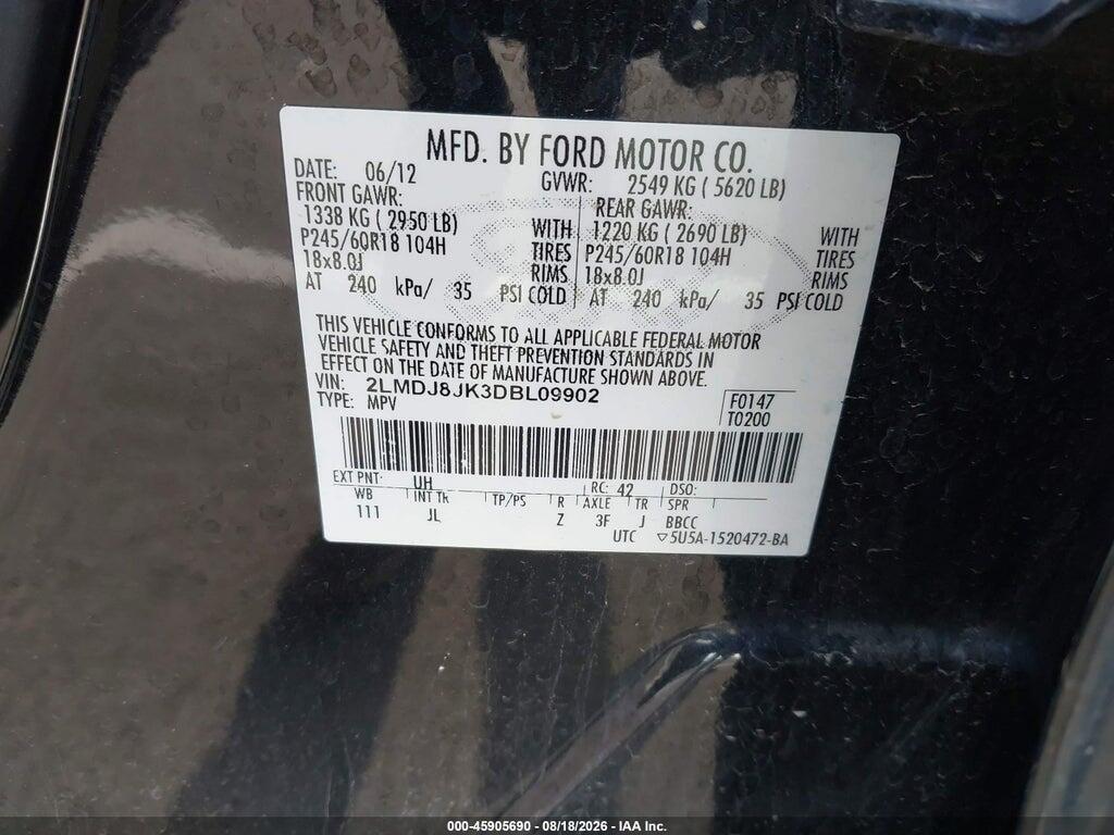 2LMDJ8JK3DBL09902 2013 LINCOLN MKX photo no. 9