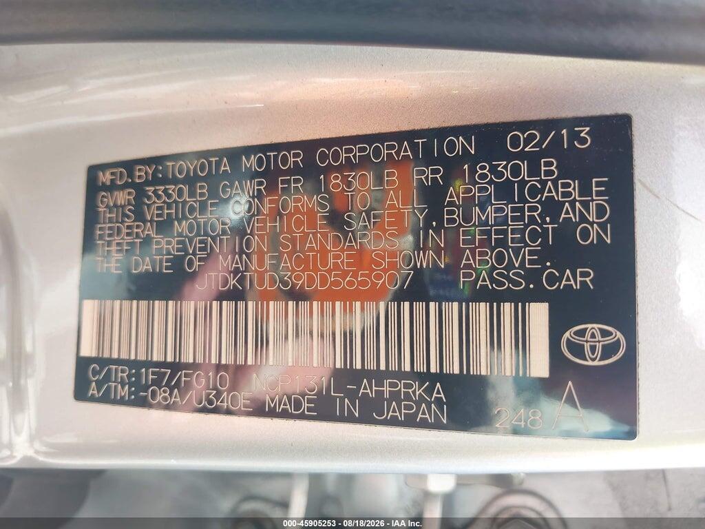 JTDKTUD39DD565907 2013 TOYOTA YARIS photo no. 9