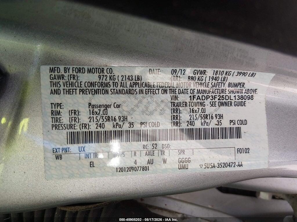 1FADP3F25DL138098 2013 FORD FOCUS photo no. 9