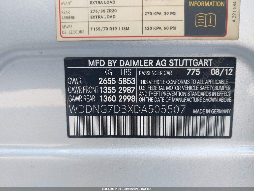 WDDNG7DBXDA505507 2013 MERCEDES-BENZ S 550 photo no. 9