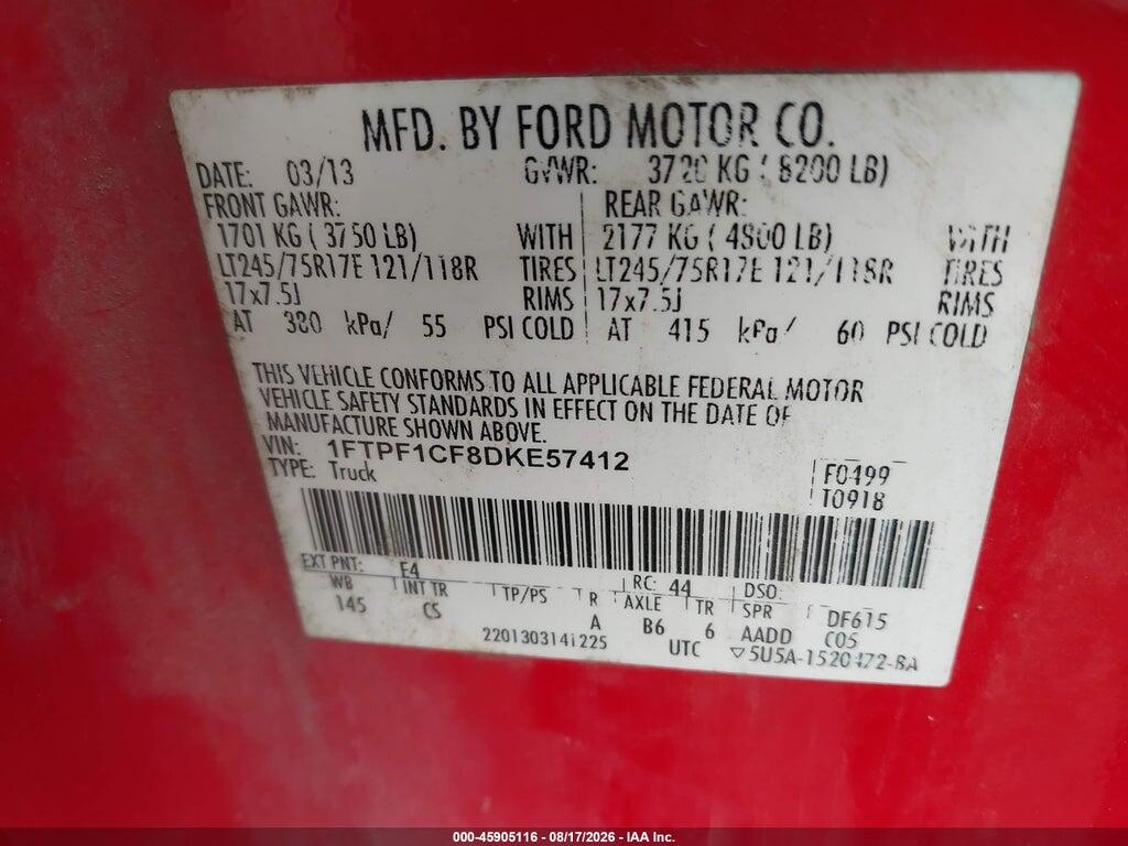 1FTPF1CF8DKE57412 2013 FORD F-150 photo no. 9