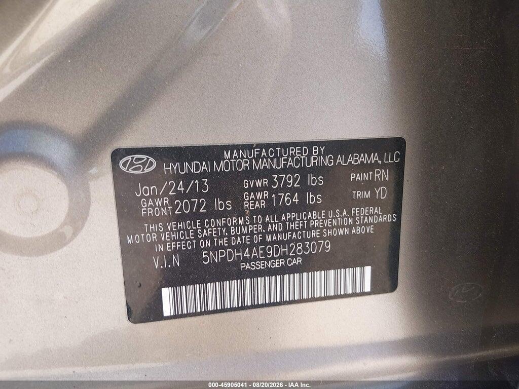 5NPDH4AE9DH283079 2013 HYUNDAI ELANTRA photo no. 9