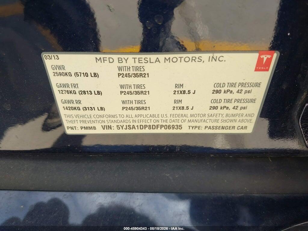 5YJSA1DP8DFP06935 2013 TESLA MODEL S photo no. 9