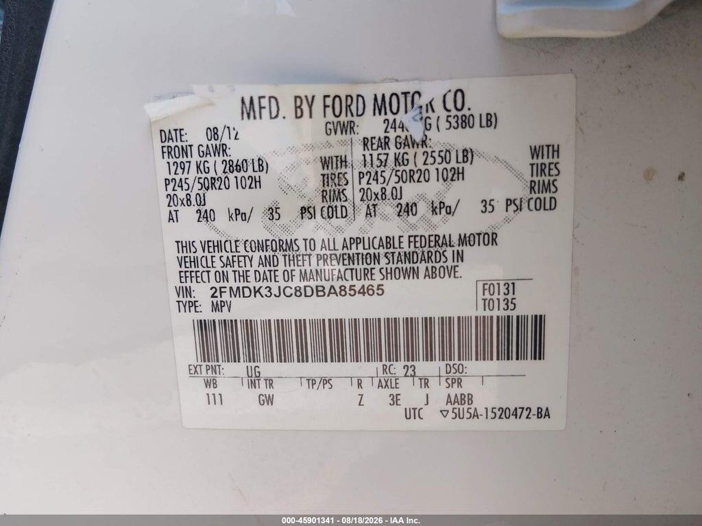 2FMDK3JC8DBA85465 2013 FORD EDGE photo no. 9