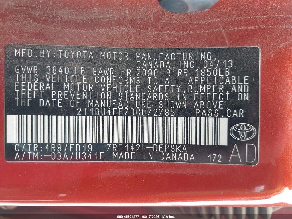 2T1BU4EE7DC072785 2013 TOYOTA COROLLA photo no. 9