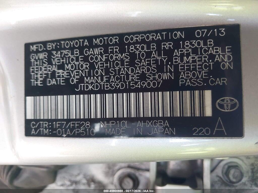 JTDKDTB39D1549007 2013 TOYOTA PRIUS C photo no. 9