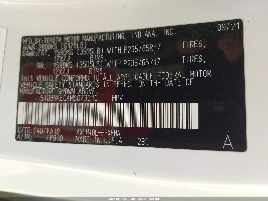 5TDBRKEC4MS073310 2021 TOYOTA SIENNA photo no. 9