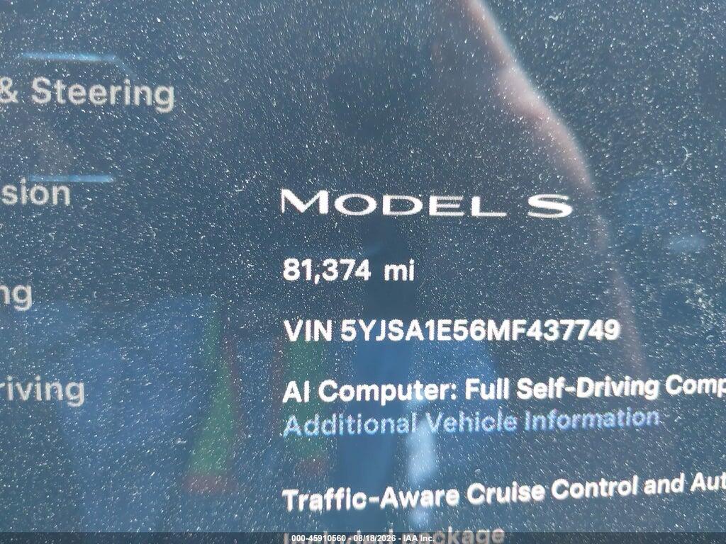 5YJSA1E56MF437749 2021 TESLA MODEL S photo no. 7
