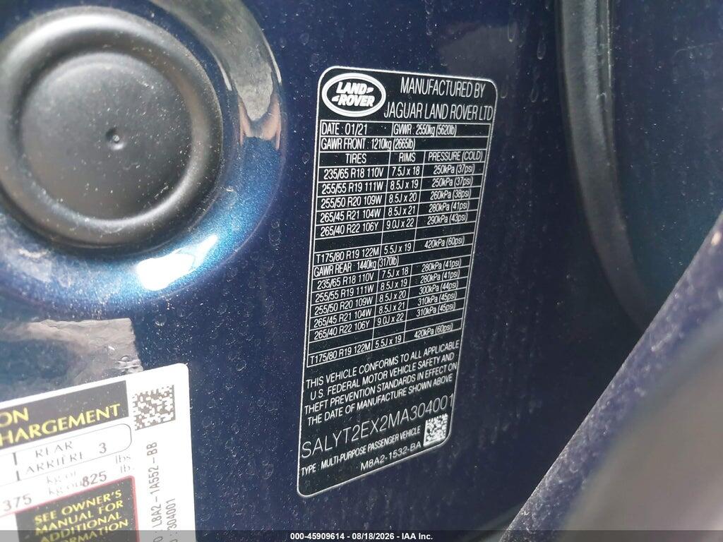 SALYT2EX2MA304001 2021 LAND ROVER RANGE ROVER VELAR photo no. 9