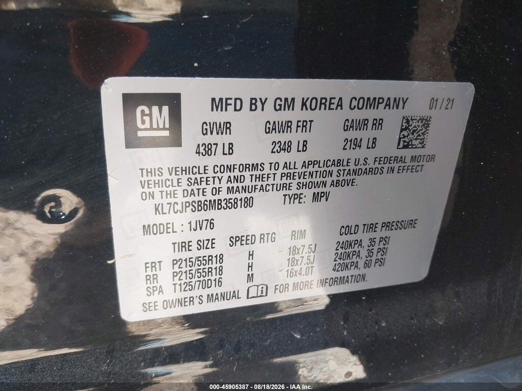 KL7CJPSB6MB358180 2021 CHEVROLET TRAX photo no. 9