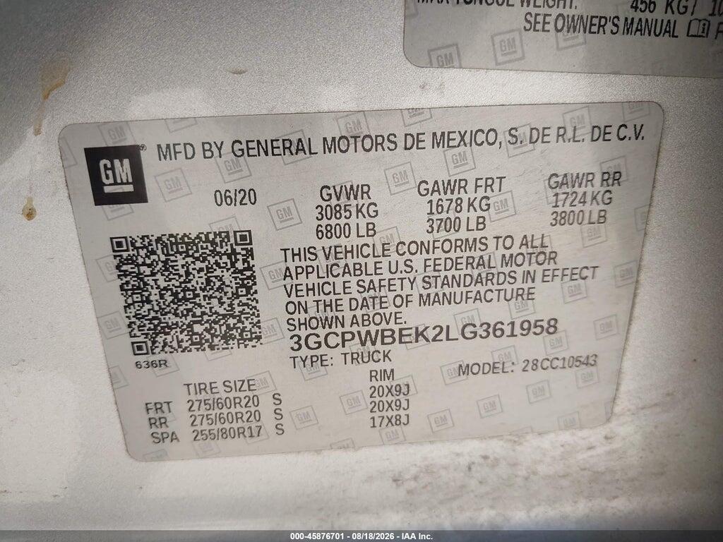3GCPWBEK2LG361958 2020 CHEVROLET SILVERADO 1500 photo no. 9