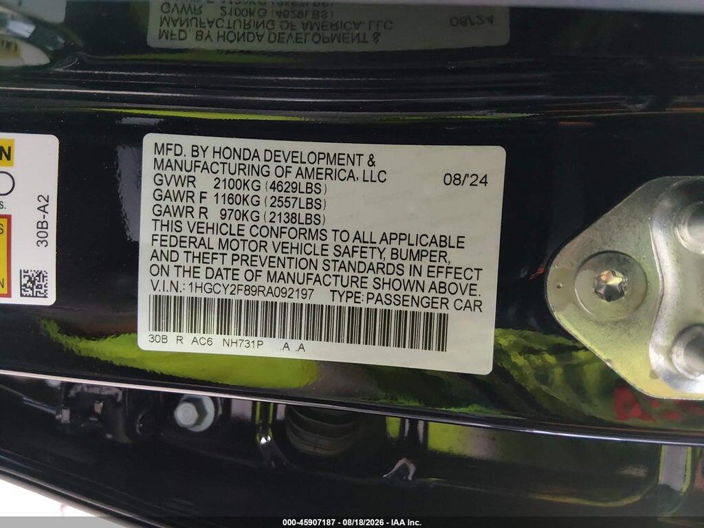 1HGCY2F89RA092197 2024 HONDA ACCORD HYBRID photo no. 9