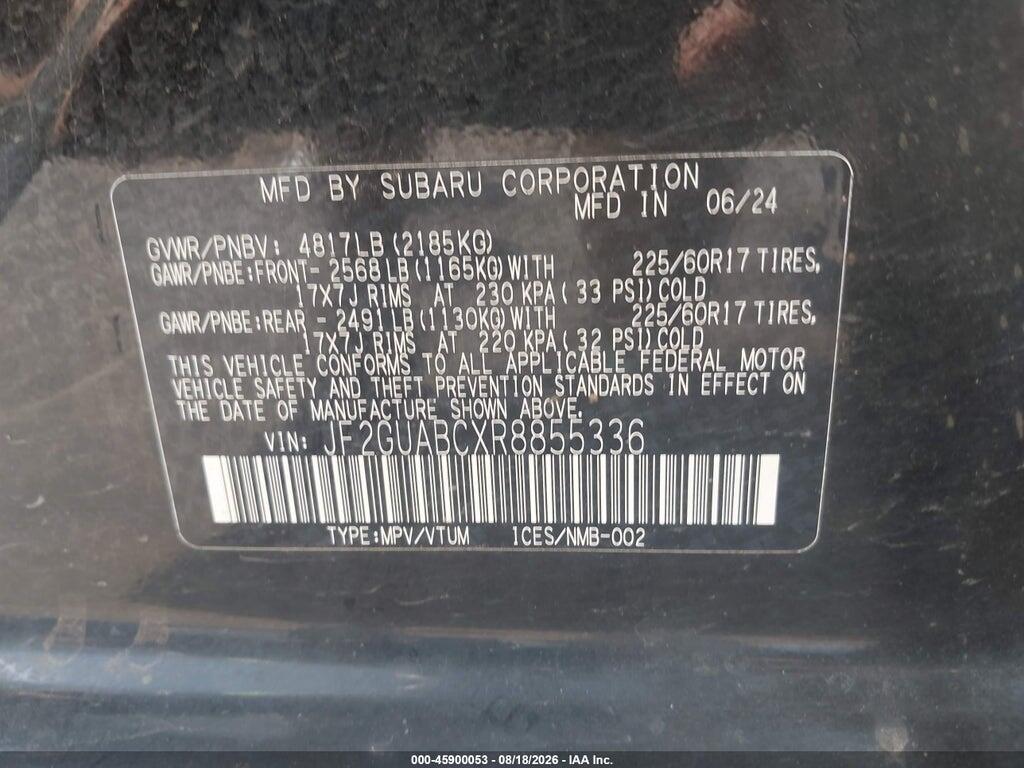 JF2GUABCXR8855336 2024 SUBARU CROSSTREK photo no. 9