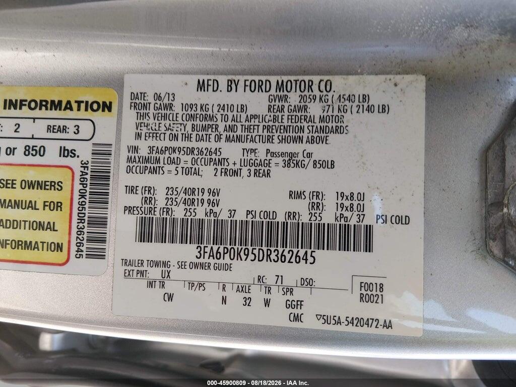3FA6P0K95DR362645 2013 FORD FUSION photo no. 9