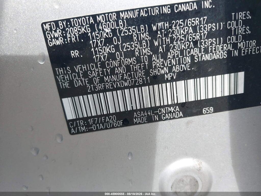 2T3RFREVXDW072811 2013 TOYOTA RAV4 photo no. 9