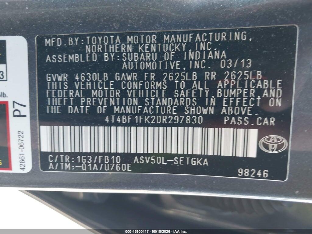 4T4BF1FK2DR297830 2013 TOYOTA CAMRY photo no. 9