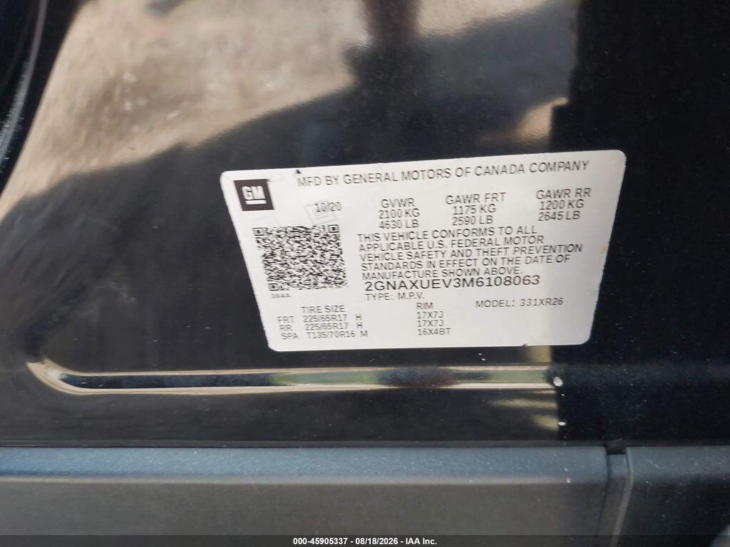 2GNAXUEV3M6108063 2021 CHEVROLET EQUINOX photo no. 9