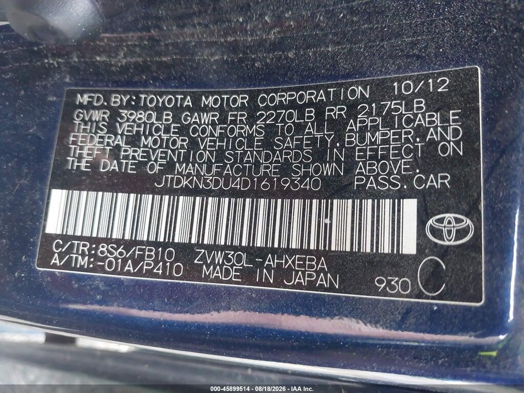 JTDKN3DU4D1619340 2013 TOYOTA PRIUS photo no. 9