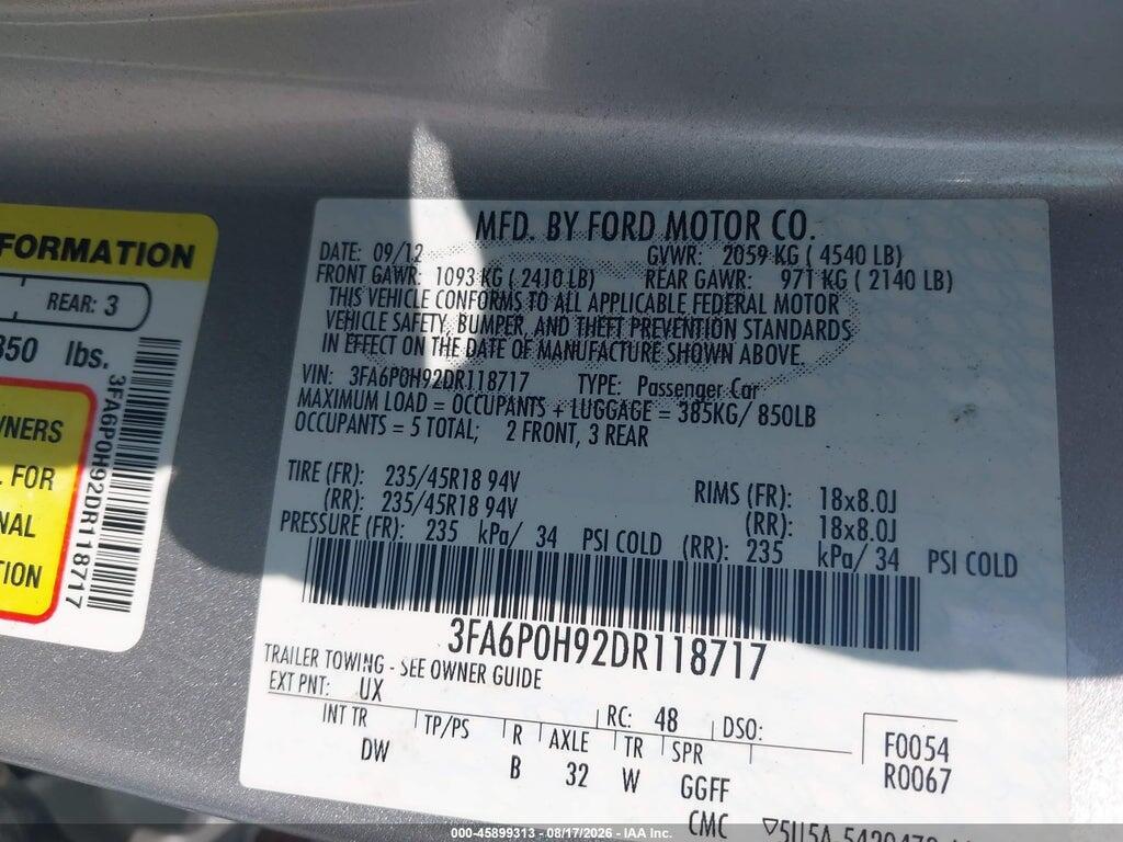 3FA6P0H92DR118717 2013 FORD FUSION photo no. 9