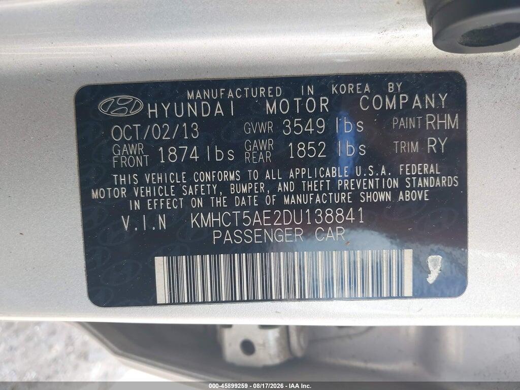 KMHCT5AE2DU138841 2013 HYUNDAI ACCENT photo no. 9