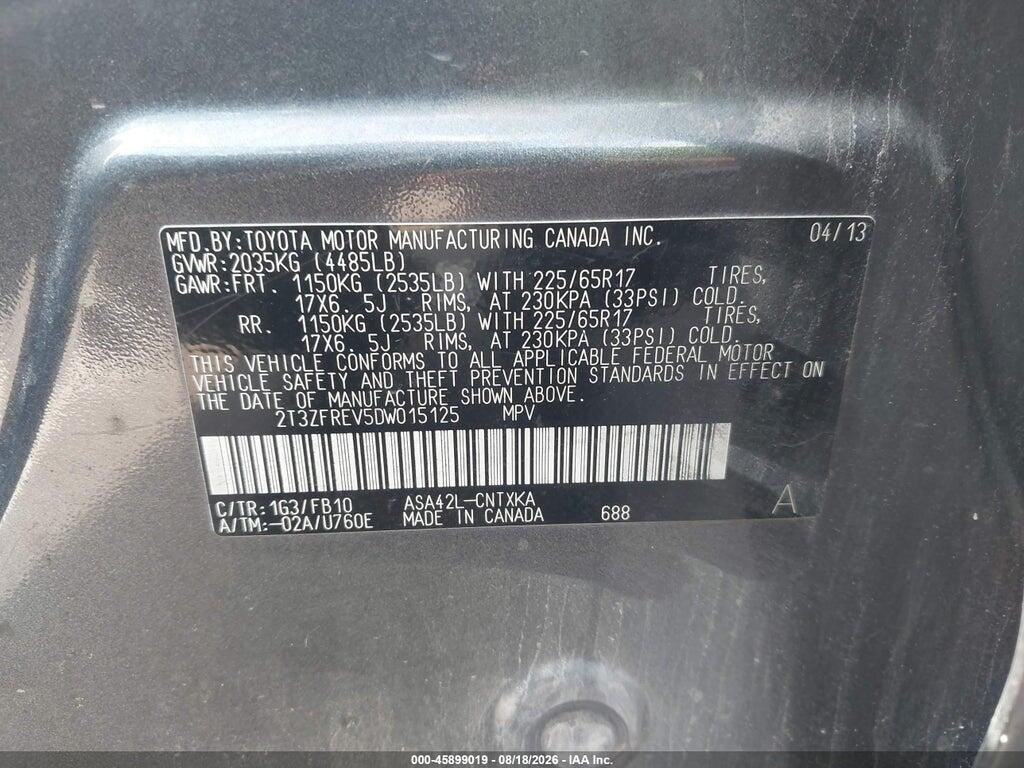 2T3ZFREV5DW015125 2013 TOYOTA RAV4 photo no. 9