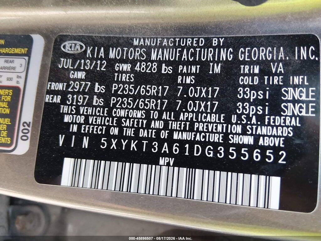 5XYKT3A61DG355652 2013 KIA SORENTO photo no. 9